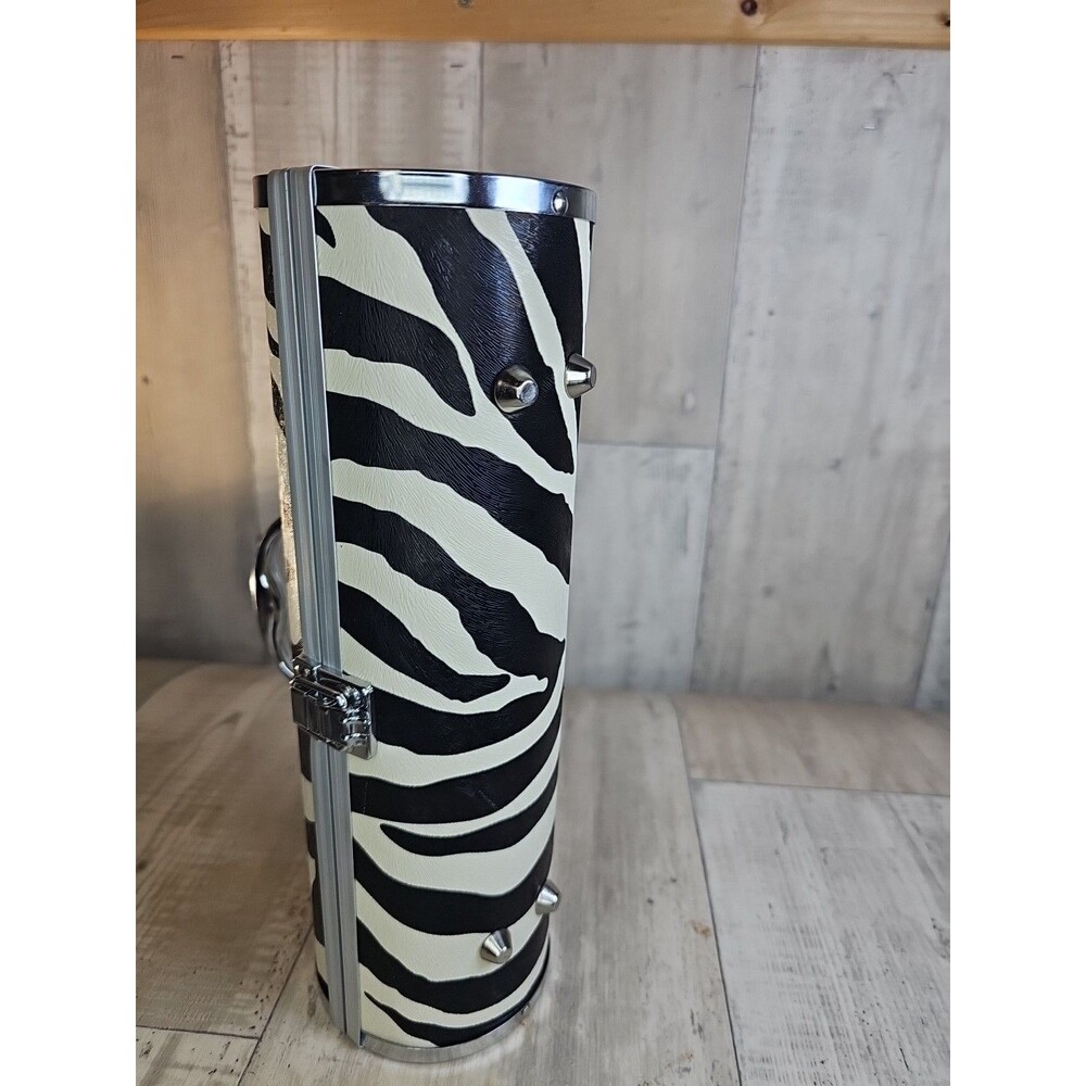 Zebra Print Wine Carrier Purse Cylindrical Case w Corkscrew and Holder